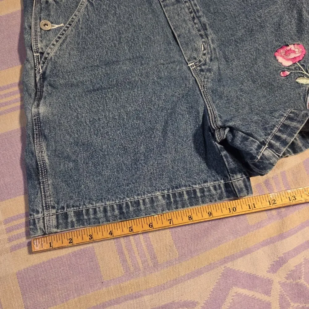 Vtg Eeyore Denim Womens Disney Overall Shorts Winnie The Pooh 90s Y2k Flowers - Picture 7 of 9